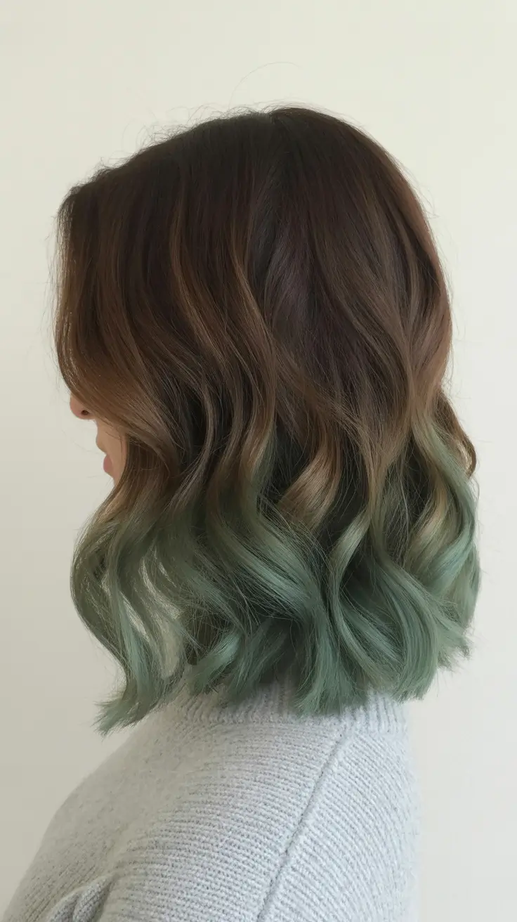 winter hair colors for brown hair Green Ombre Playfulness