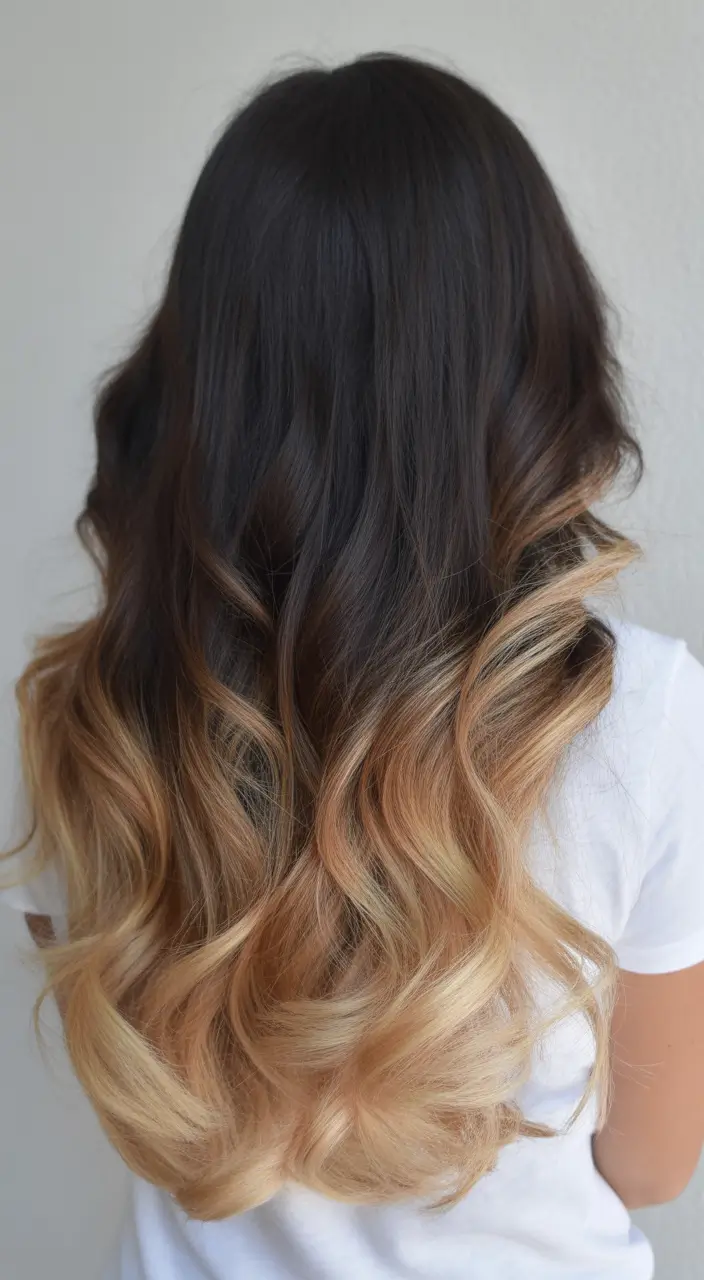 winter hair colors for brown hair Golden Caramel Ombre for Long Brunettes
