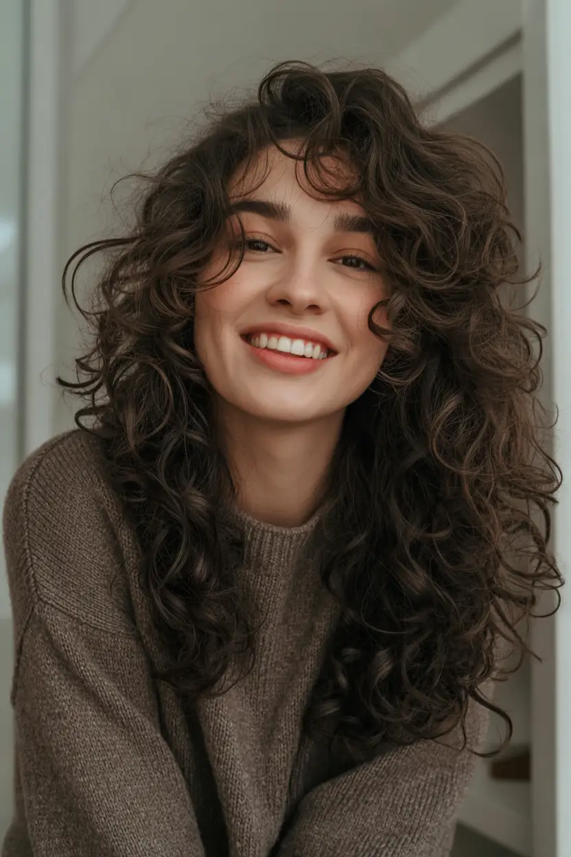 winter hair colors for brown hair Natural Brunette Curls with Deep Dimension