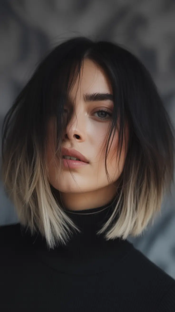 winter hair colors for brown hair Black to Platinum Ombre Bob