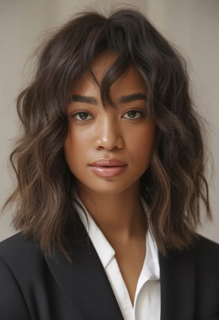 winter hair colors for brown hair Textured Brunette Bob with Tousled Layers