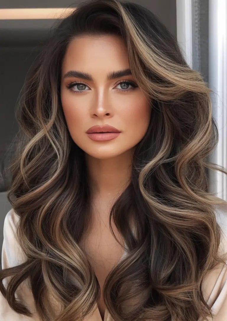 winter hair colors for brown hair Balayage with Golden Lights