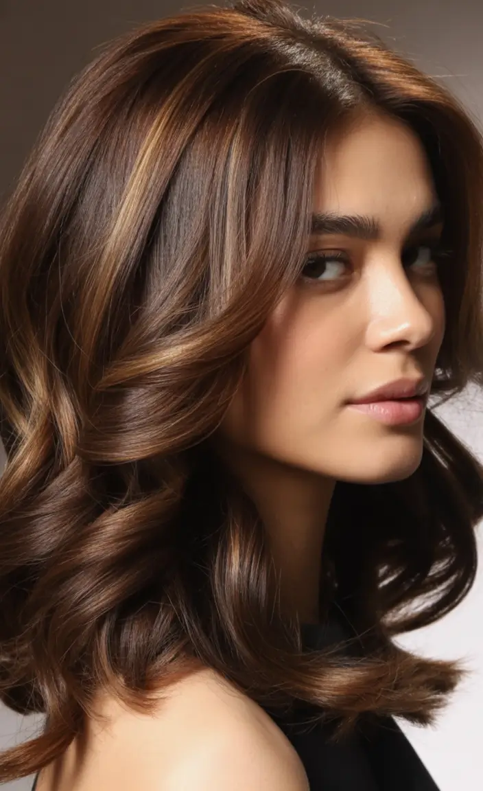winter hair colors for brown hair Glossy Mocha Swirl