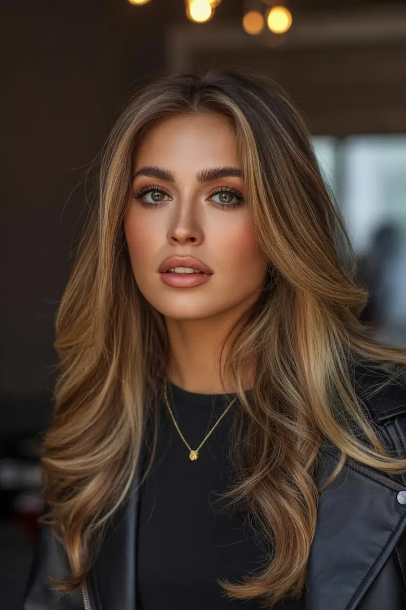 winter hair colors for brown hair Golden Brunette Balayage
