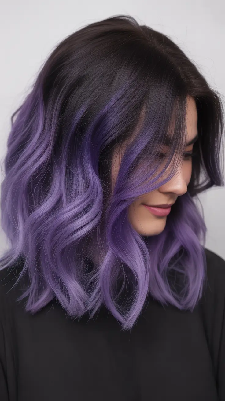 winter hair colors for brunettes Amethyst Violet Lob