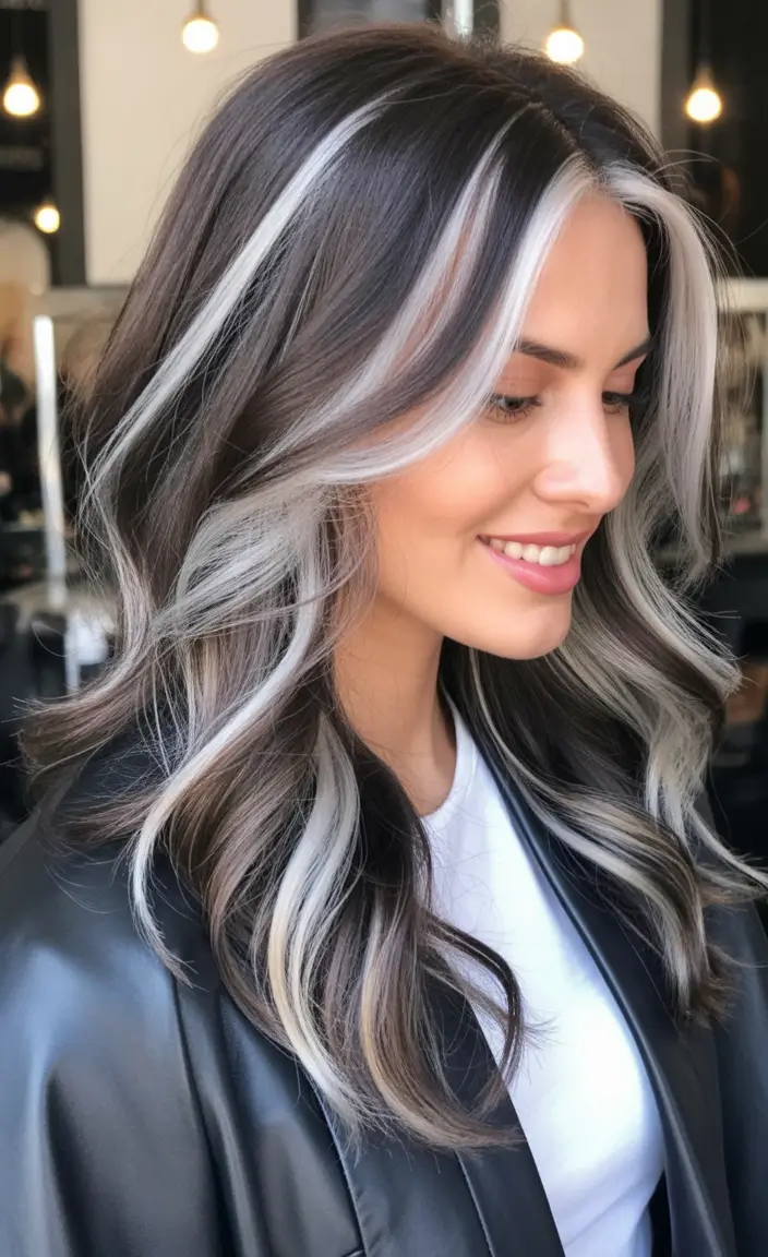 winter hair colors for brunettes Silver Streak Dimension