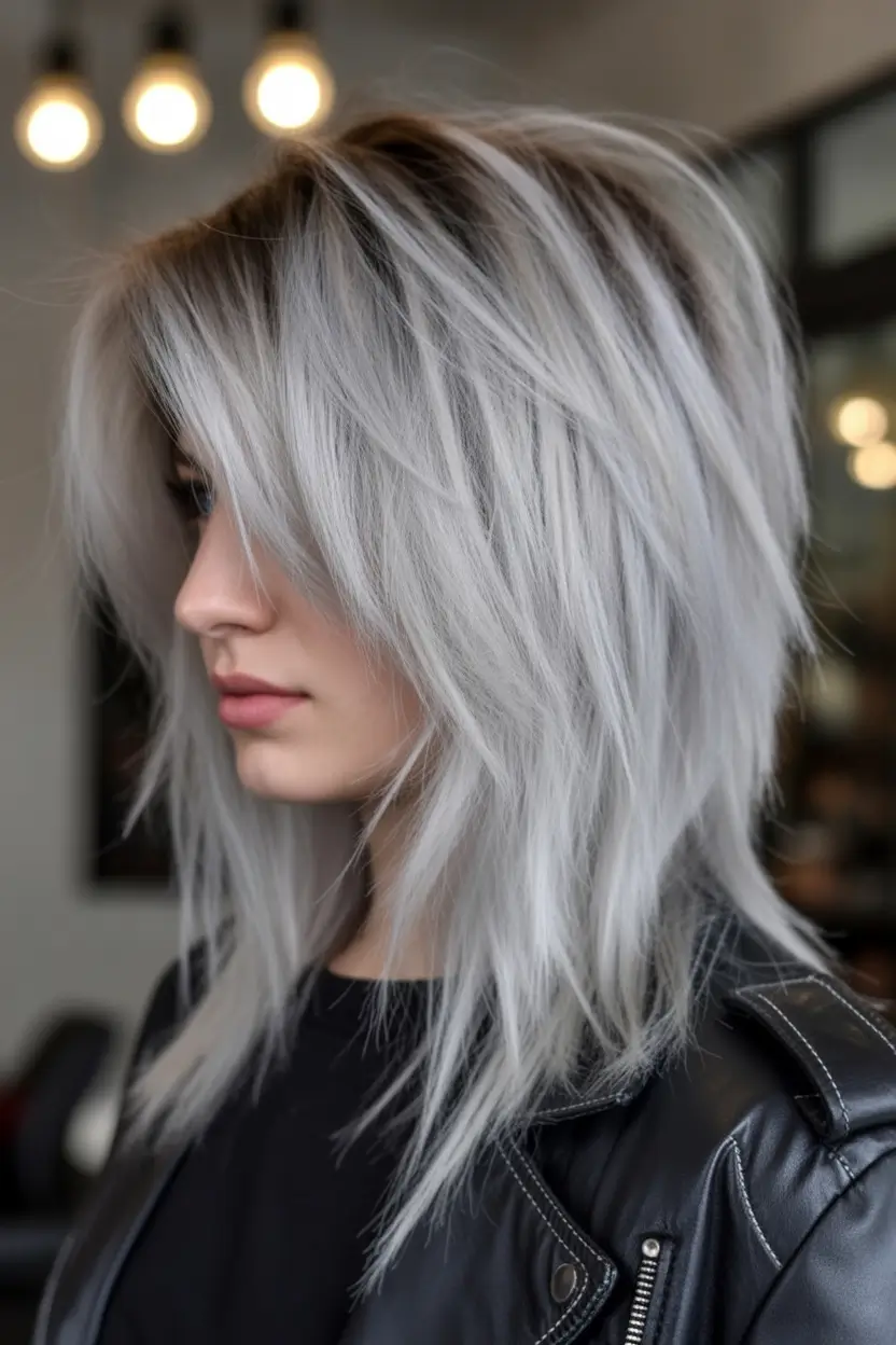 winter hair colors for brunettes Platinum Ash Layers