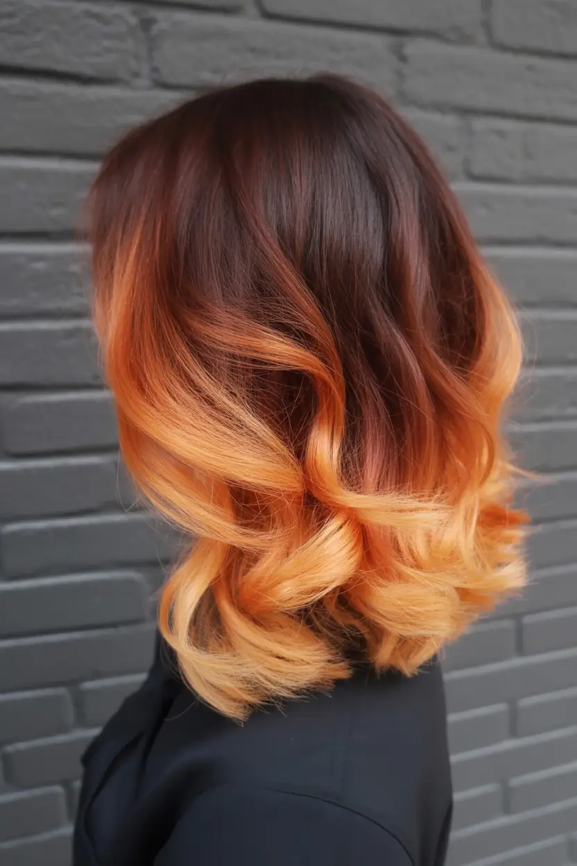 winter hair colors for brunettes Fiery Amber Ombre