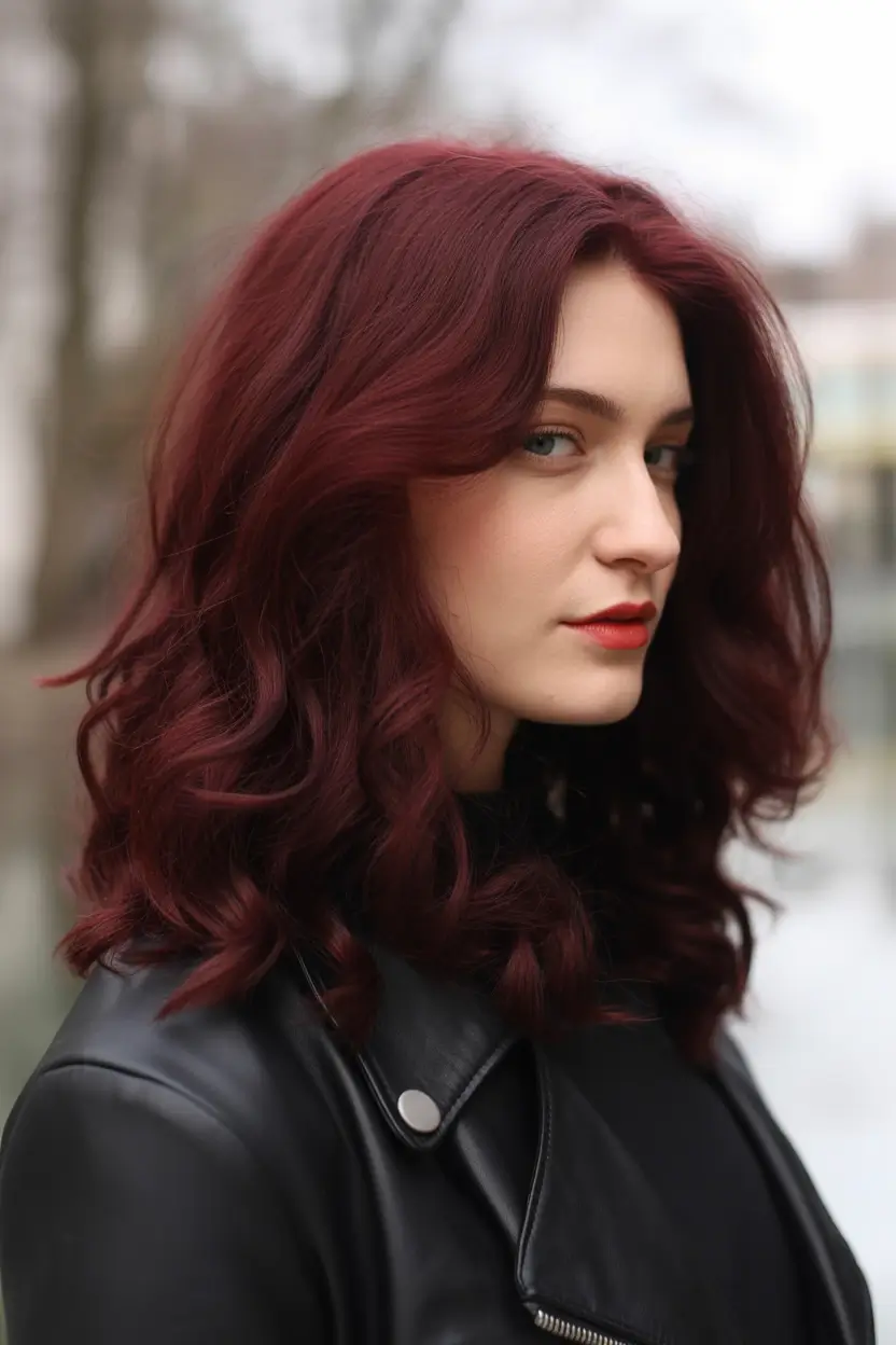 winter hair colors for brunettes Wine-Infused Burgundy Curls