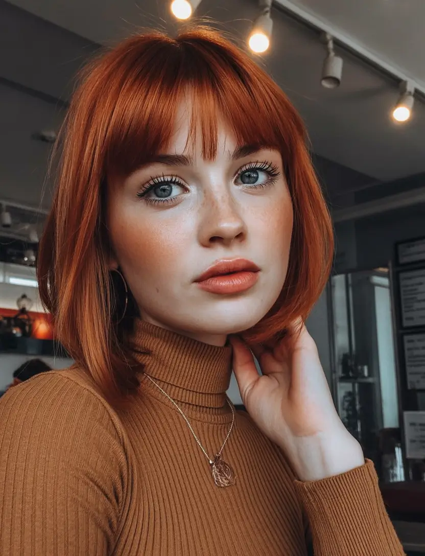 winter hair colors for brunettes Spiced Copper Bob