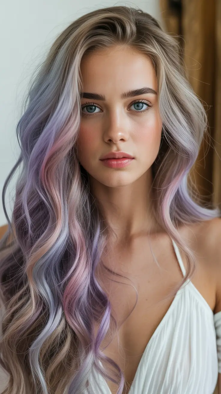 winter hair colors for brunettes Frosted Lilac Curls
