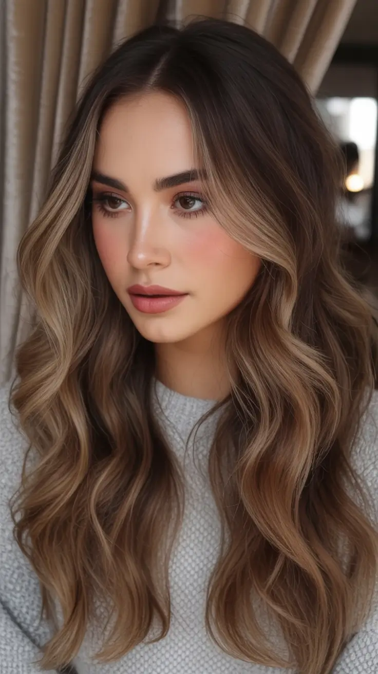 winter hair colors for brunettes Golden Mocha Balayage
