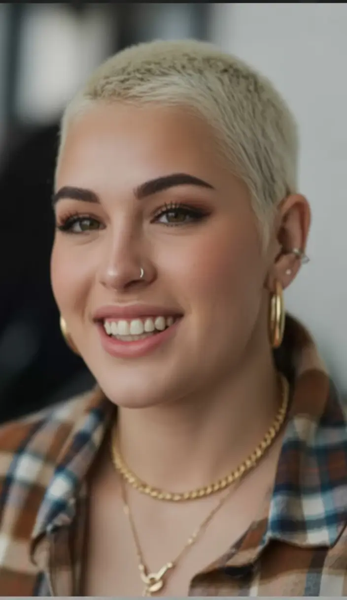 winter haircuts for round faces Frosted Platinum Buzz Cut