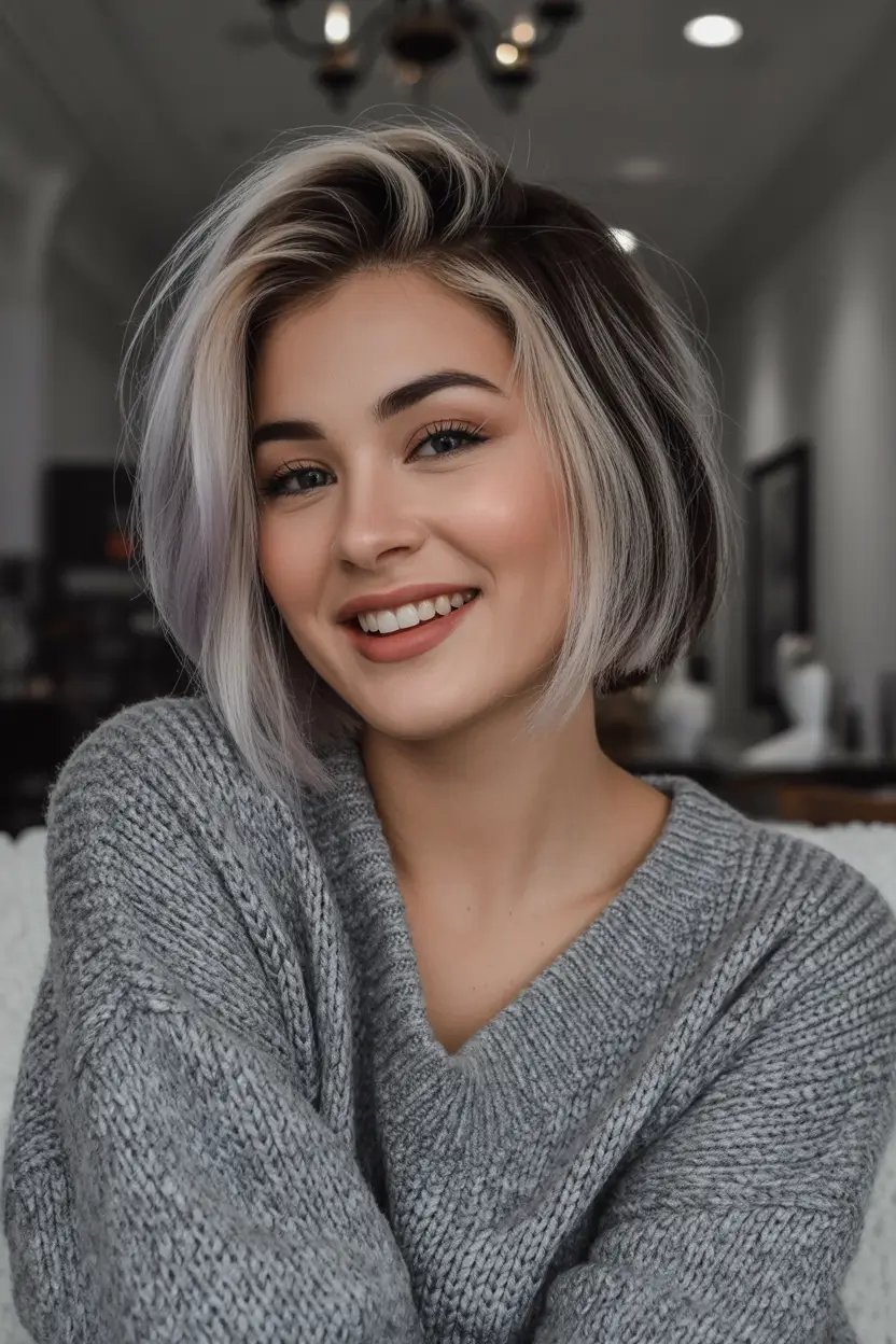 winter haircuts for round faces Two-Toned Textured Bob