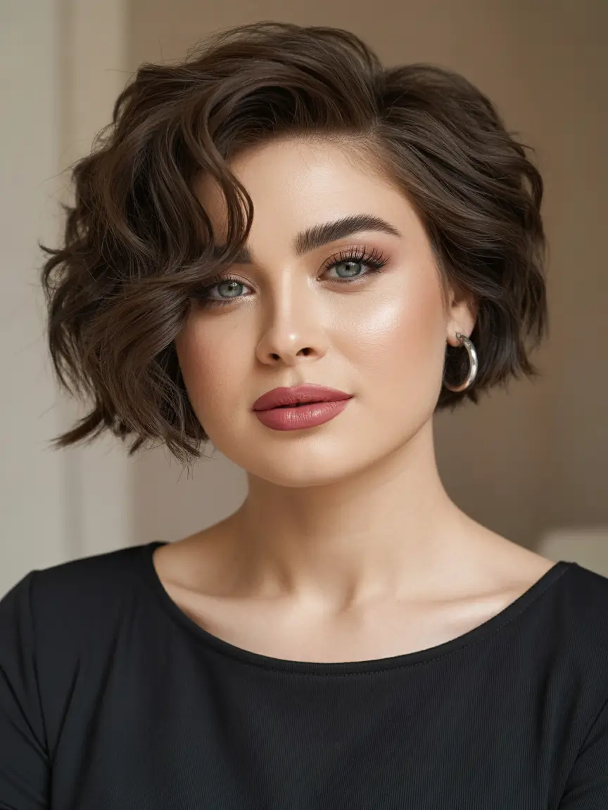 winter haircuts for round faces Textured Wavy Bob