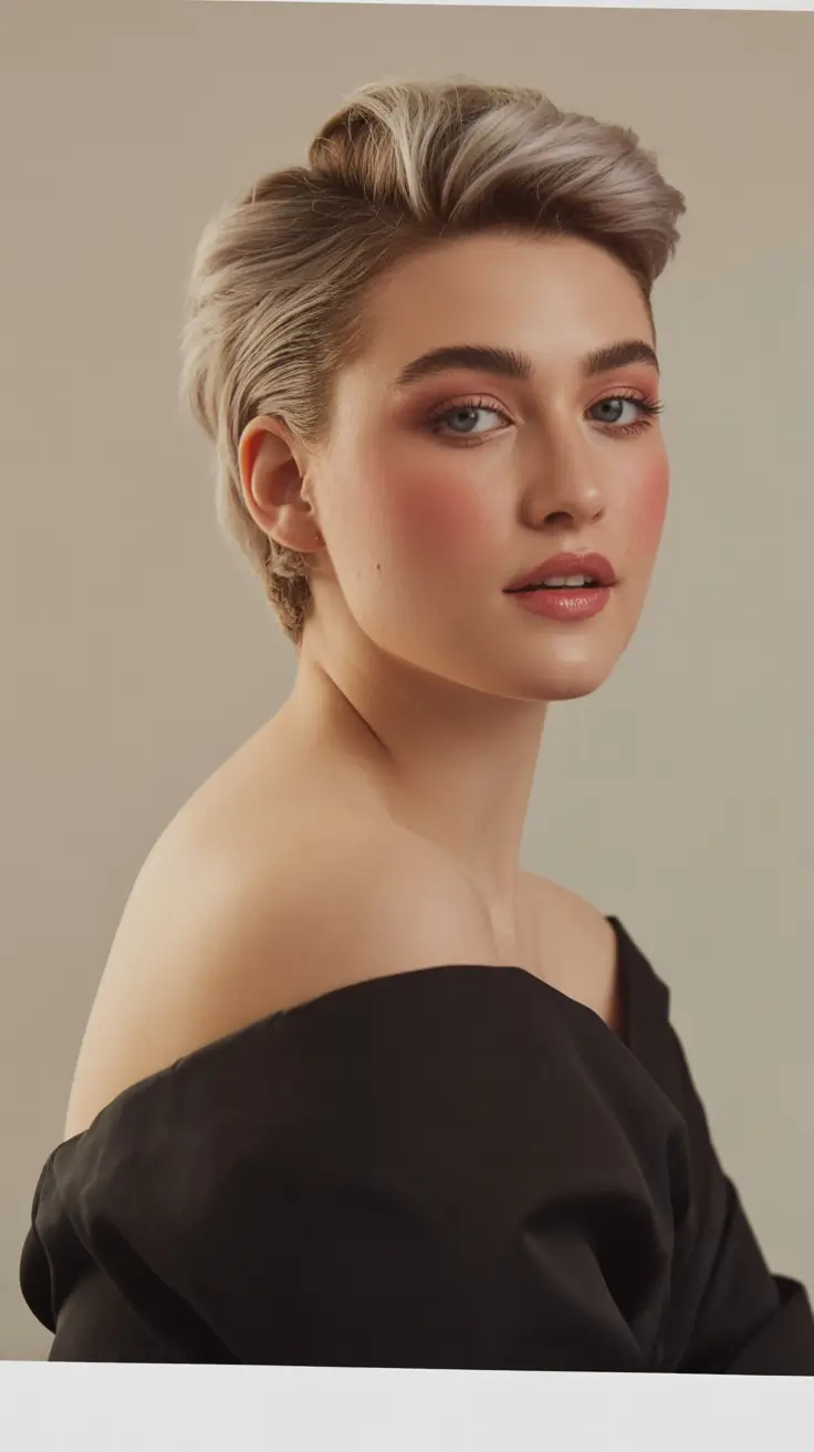 winter haircuts for round faces Silver-Gray Swept-Back Crop