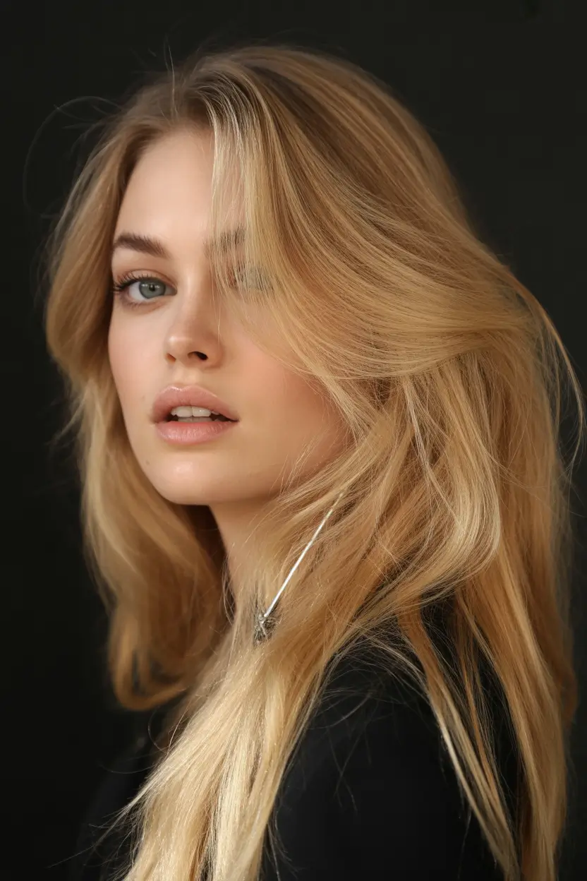 winter hair colors for blondes Caramel-Toned Straight Layers