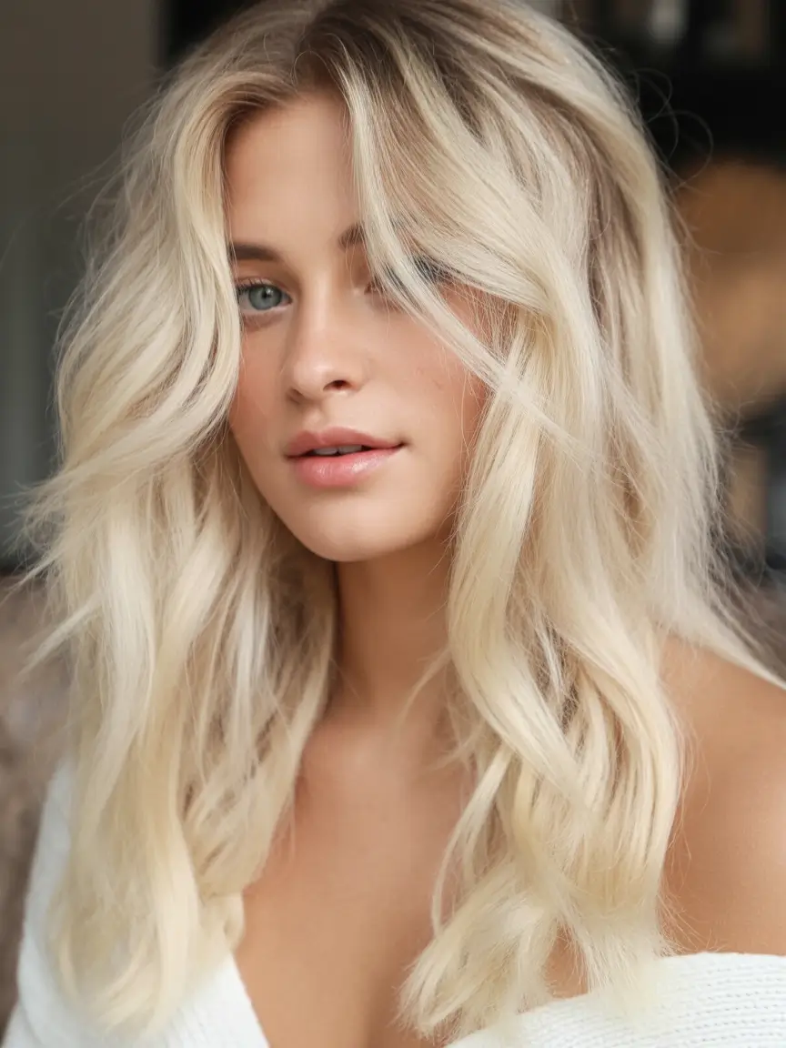 winter hair colors for blondes Creamy Blonde Loose Waves