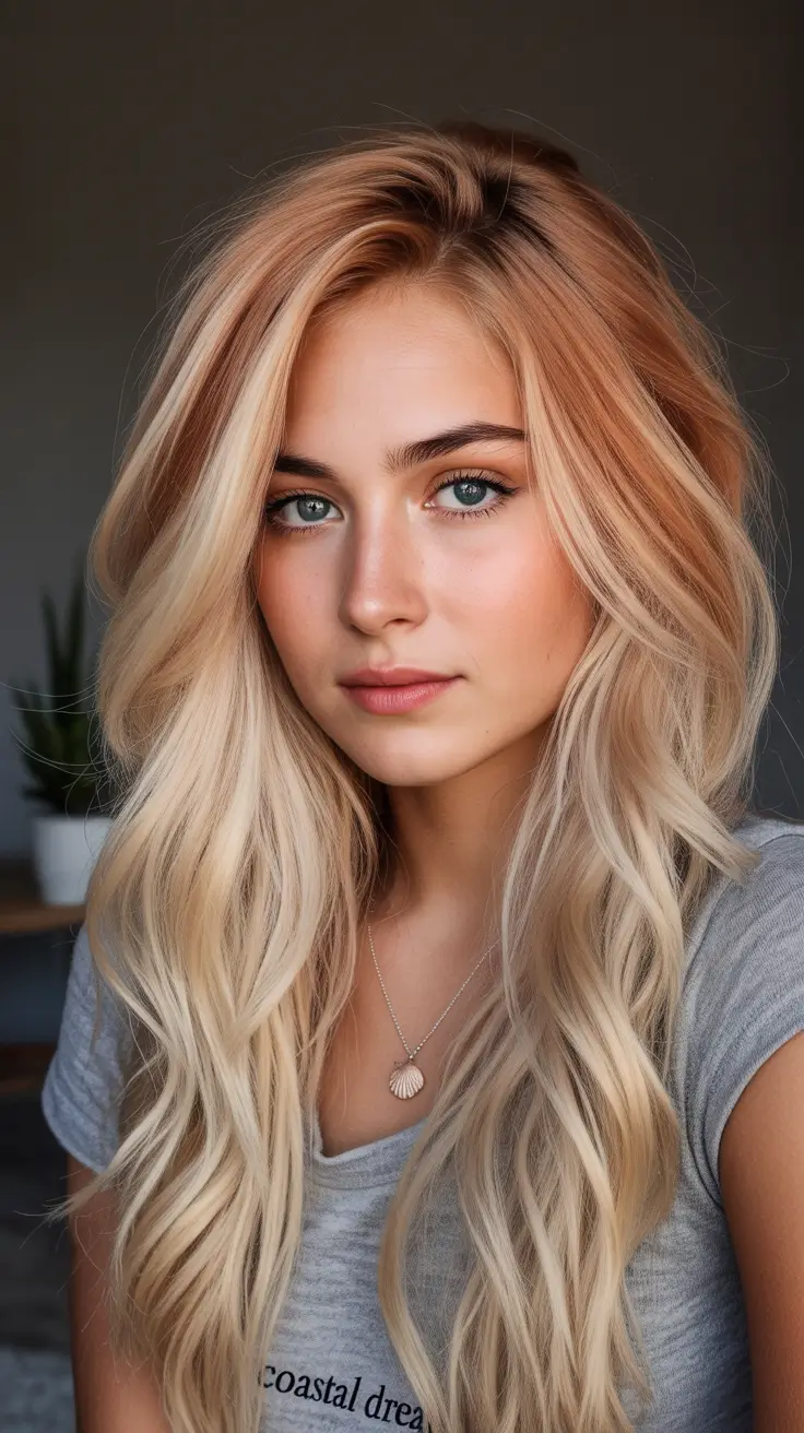winter hair colors for blondes Rose-Gold Dimensional Blonde