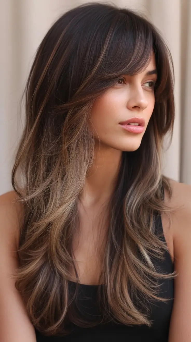 winter hair colors balayage Soft Brunette Layers with Warm Balayage