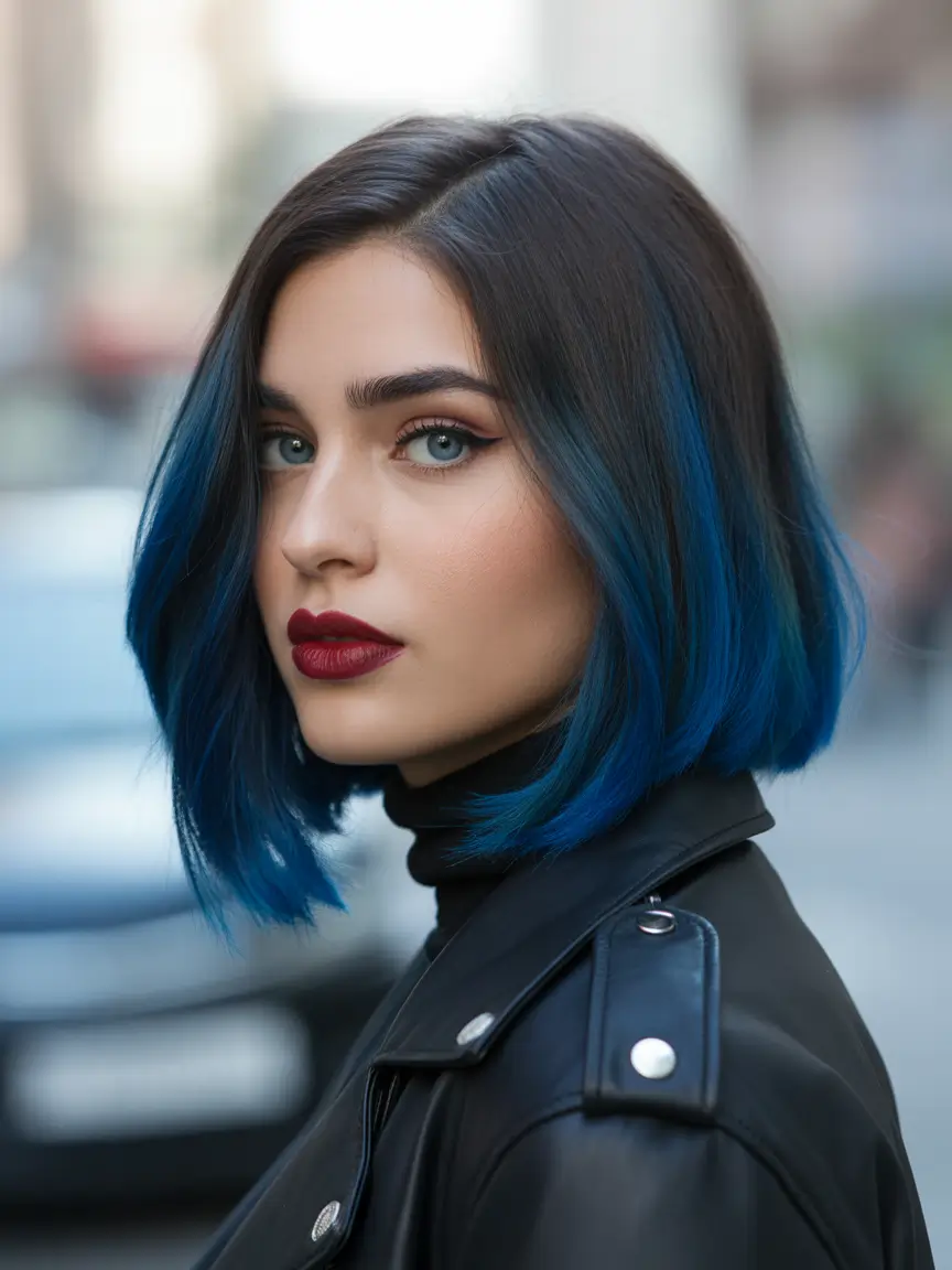 winter hair colors balayage Midnight Blue Balayage Bob