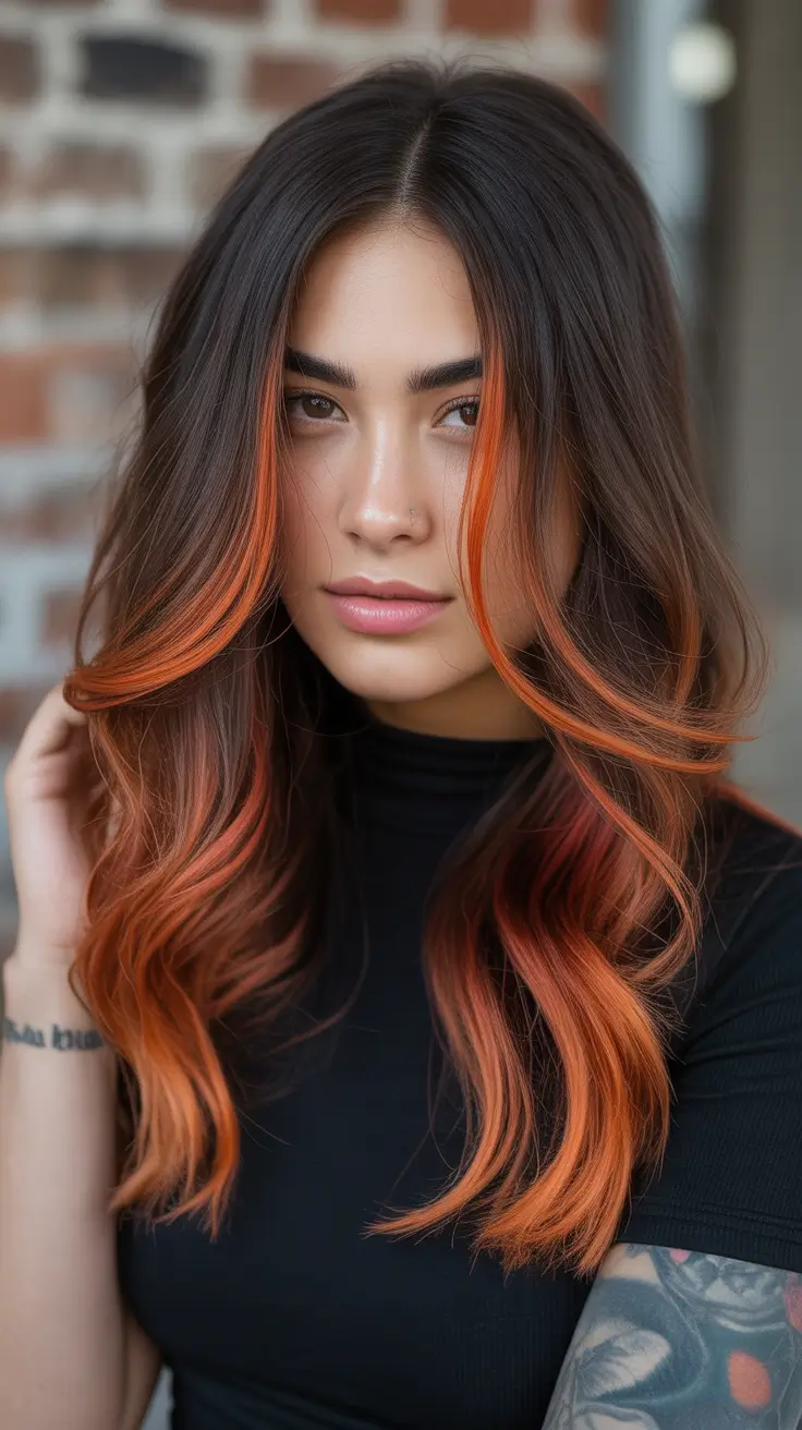 winter hair colors balayage Burnt Orange Peekaboo Balayage