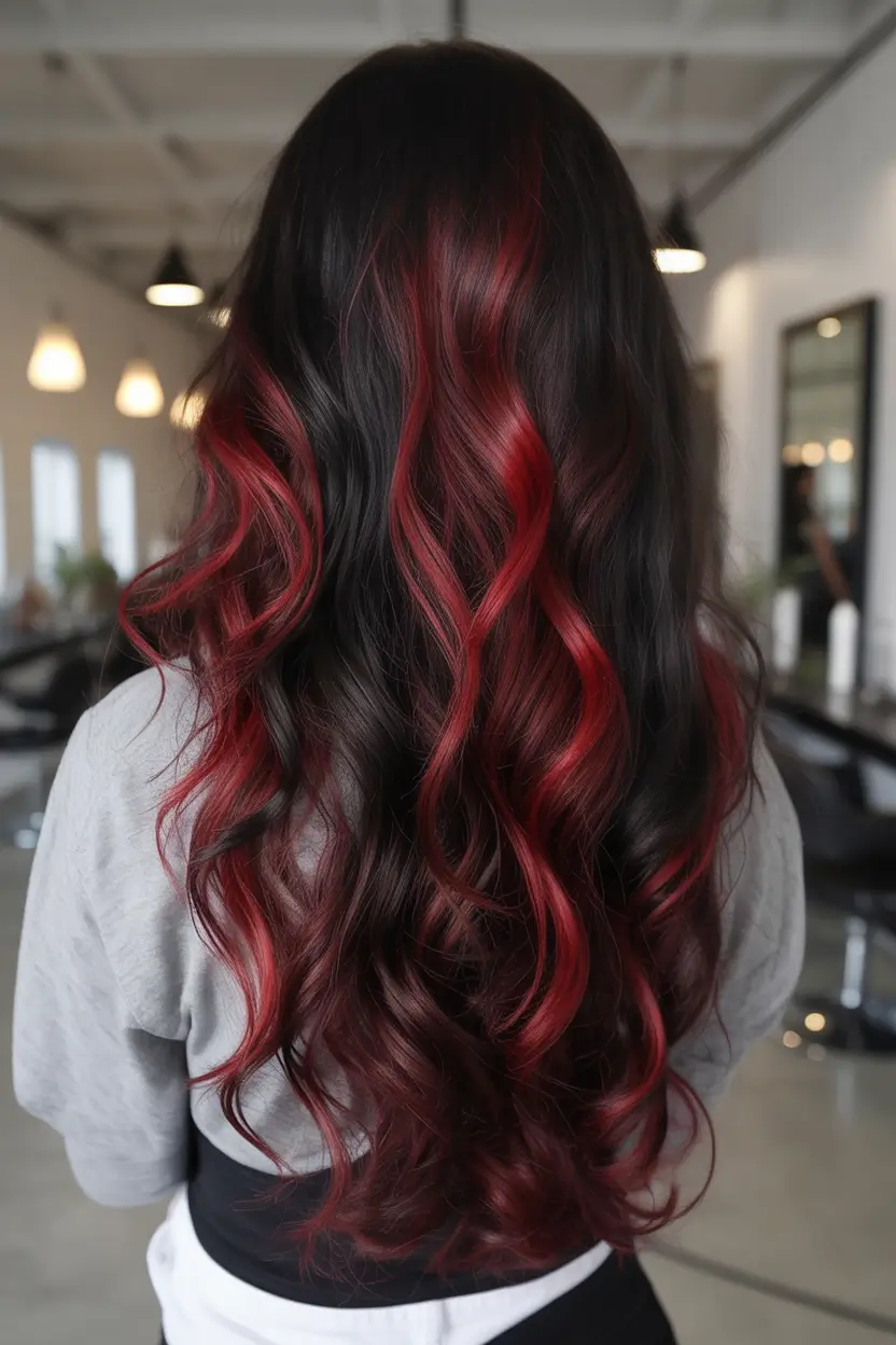 winter hair colors balayage Crimson Velvet Balayage