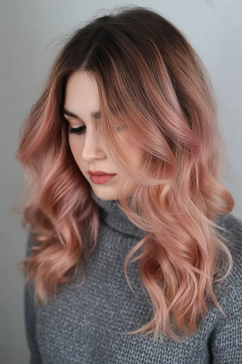 winter hair colors balayage Rosewood Balayage on Soft Curls