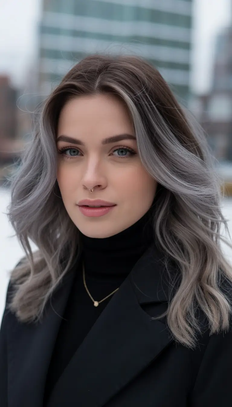 winter hair colors balayage Frosted Silver Balayage with Cool Undertones