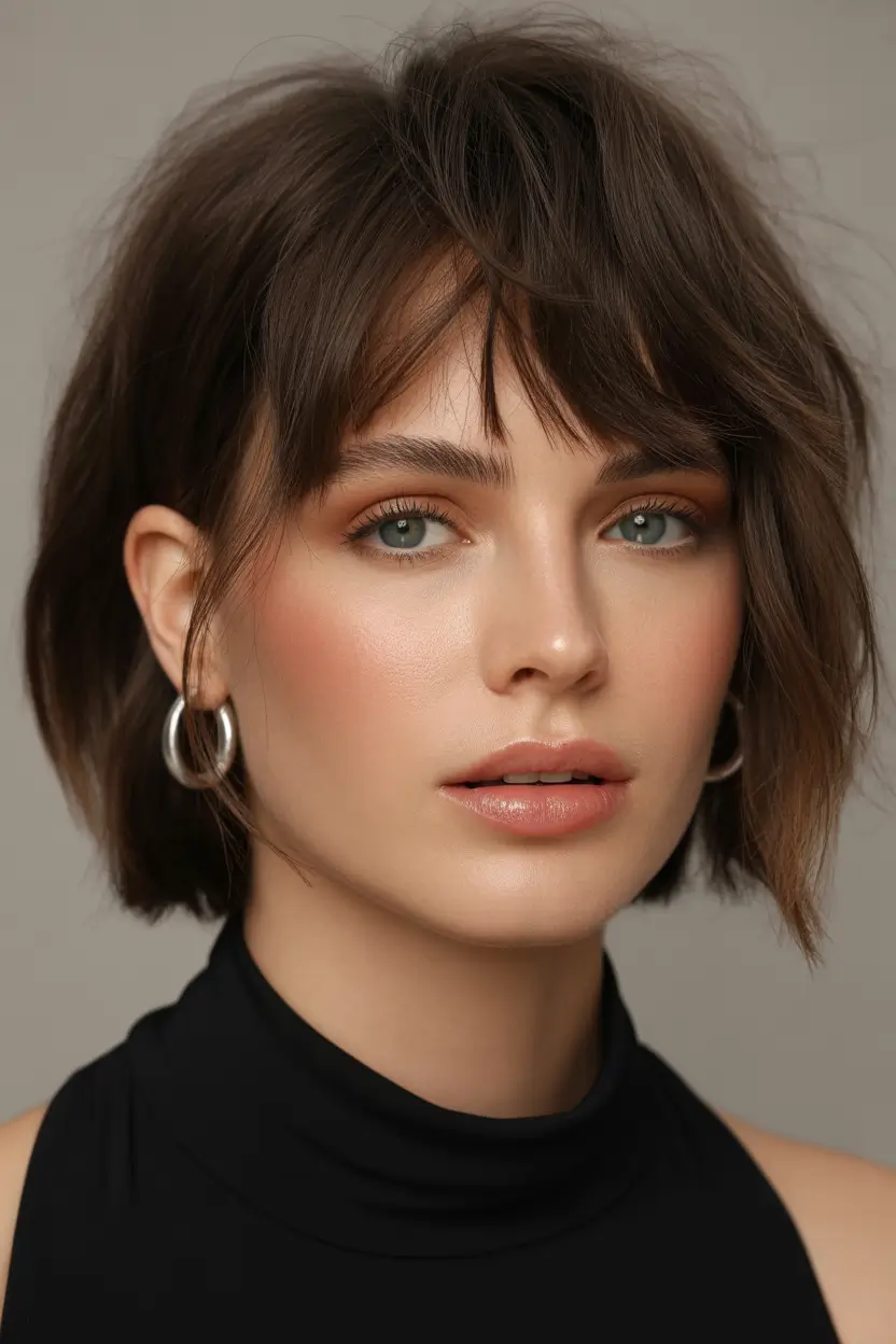 Textured Brunette Bob with Tousled Layers winter bob haircuts 2025 2026 trends styles