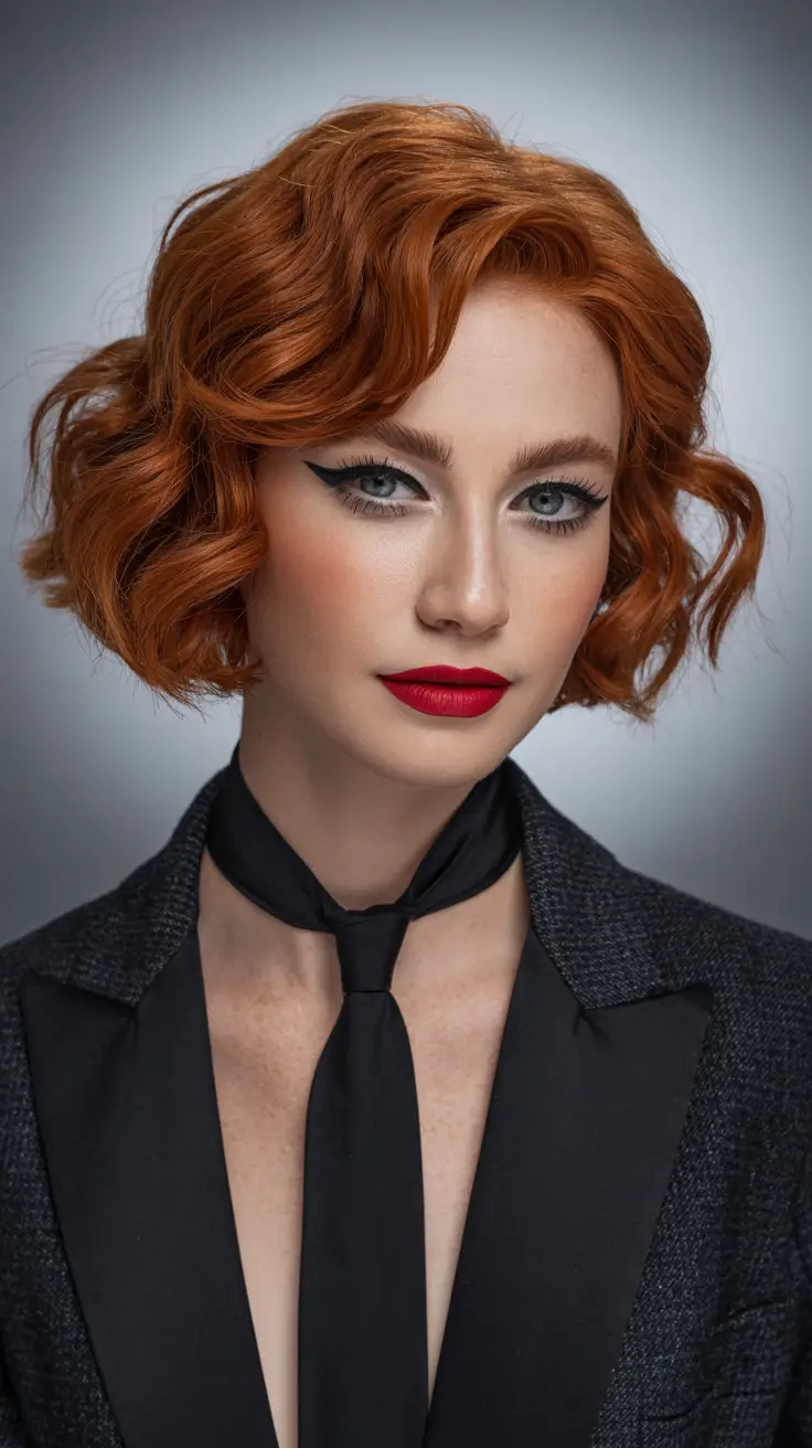 Retro Copper Curly Bob winter bob haircuts 2025 2026 trends styles