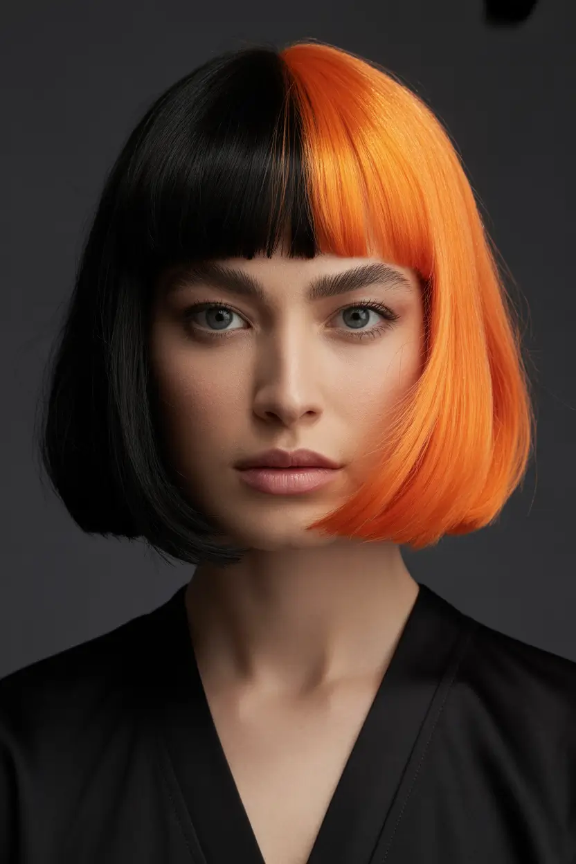 Split-Dye Bob with Micro Bangs winter bob haircuts 2025 2026 trends styles