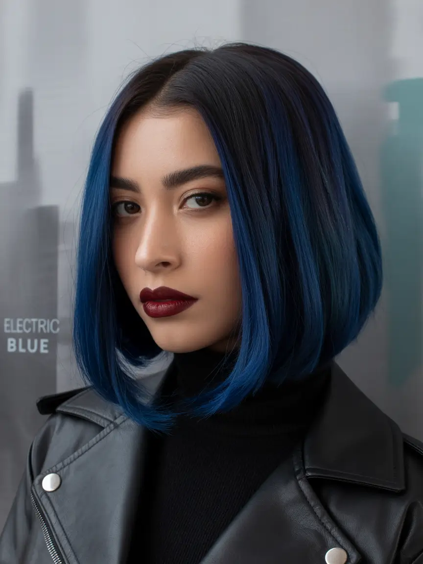 Electric Blue Sleek Bob winter bob haircuts 2025 2026 trends styles