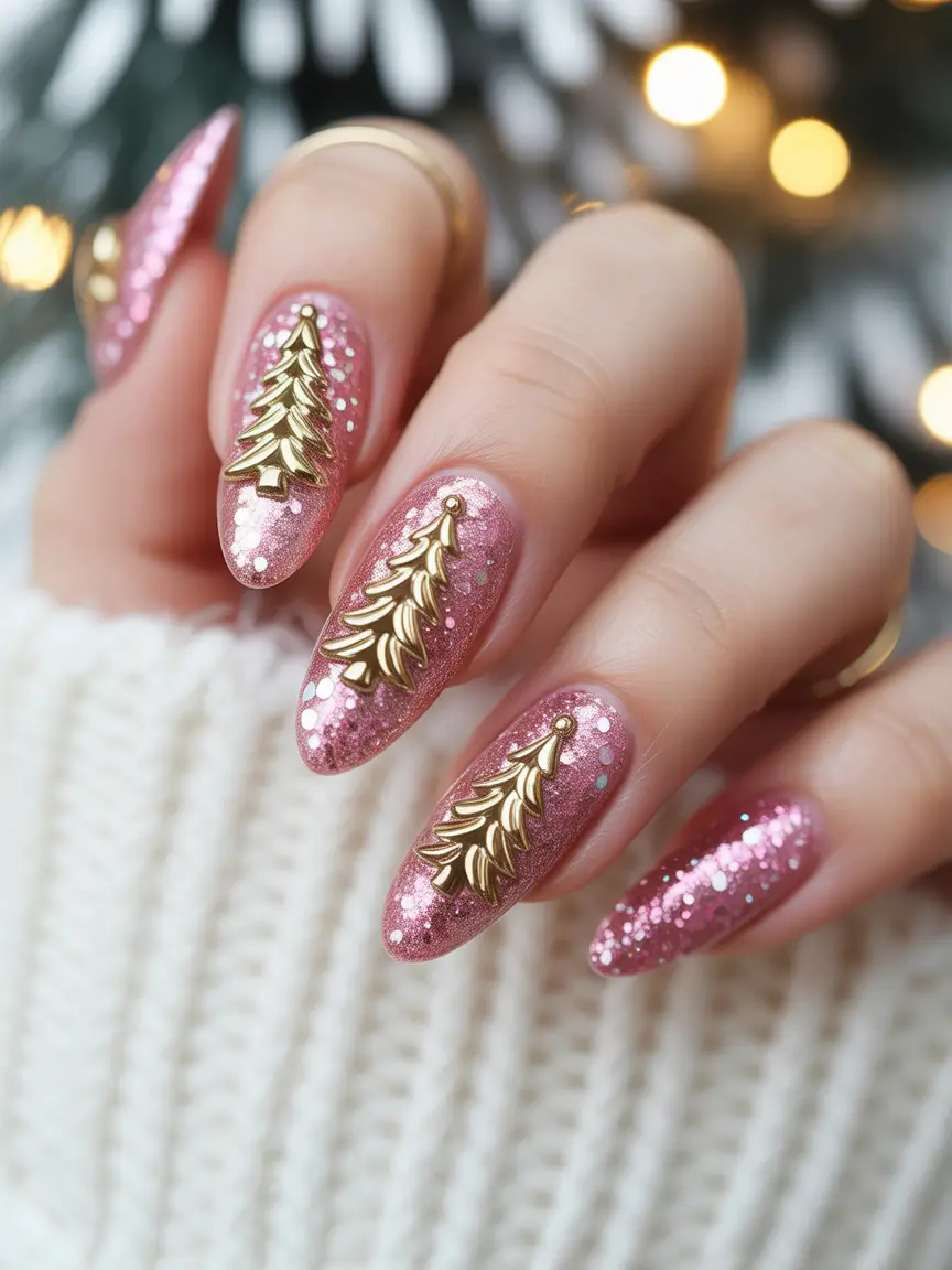 winter color nails Golden Blush Trees