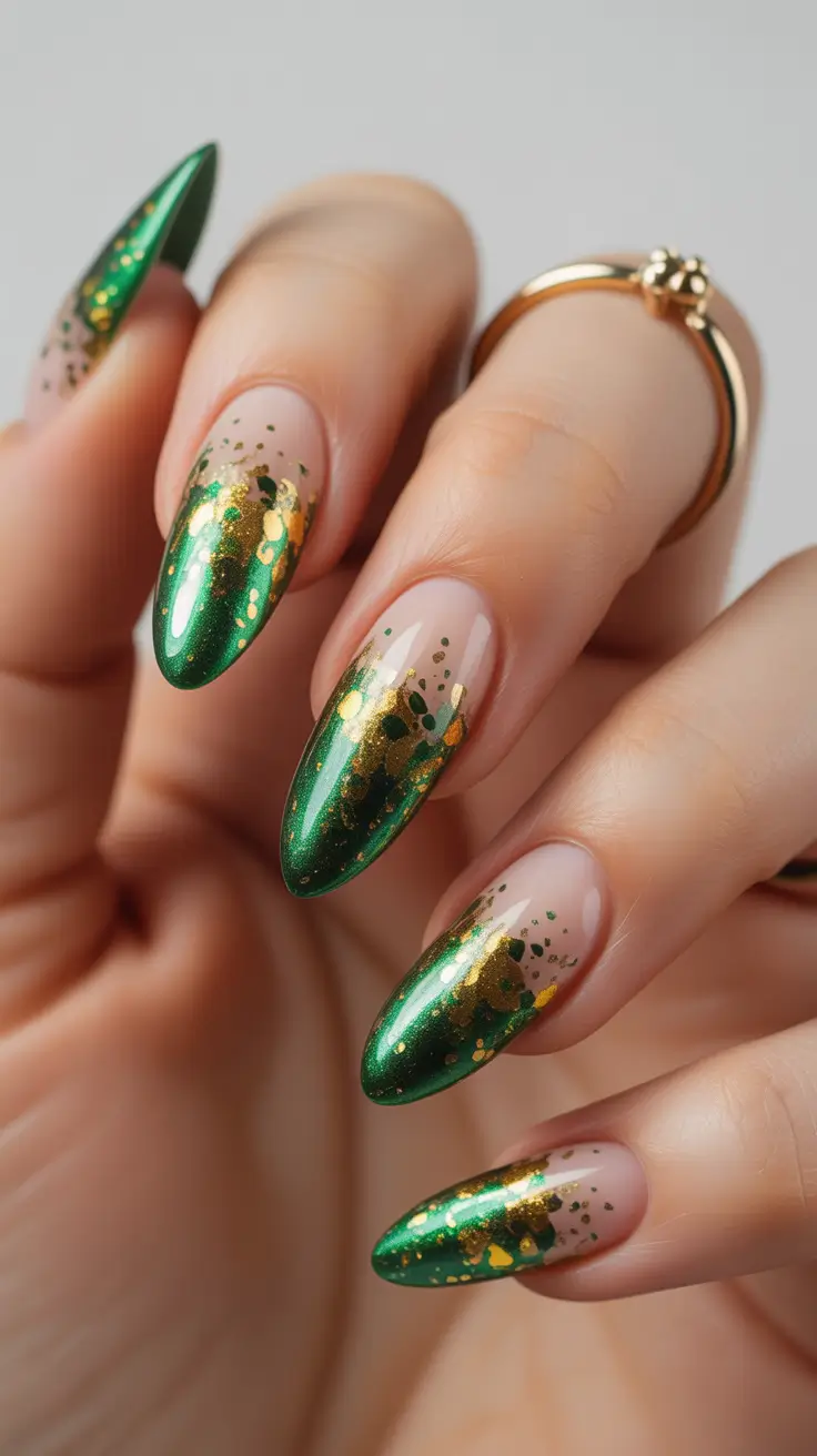winter color nails Golden Emerald Dust