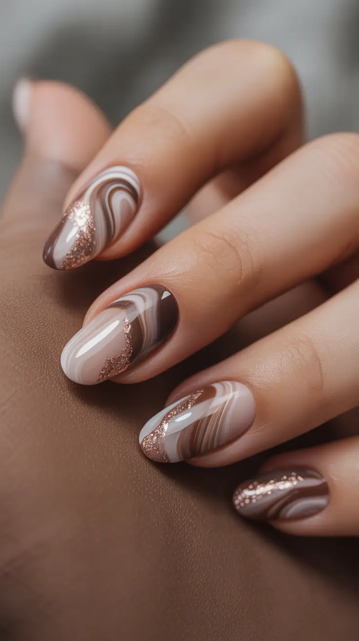 winter color nails Mocha Marble Swirl