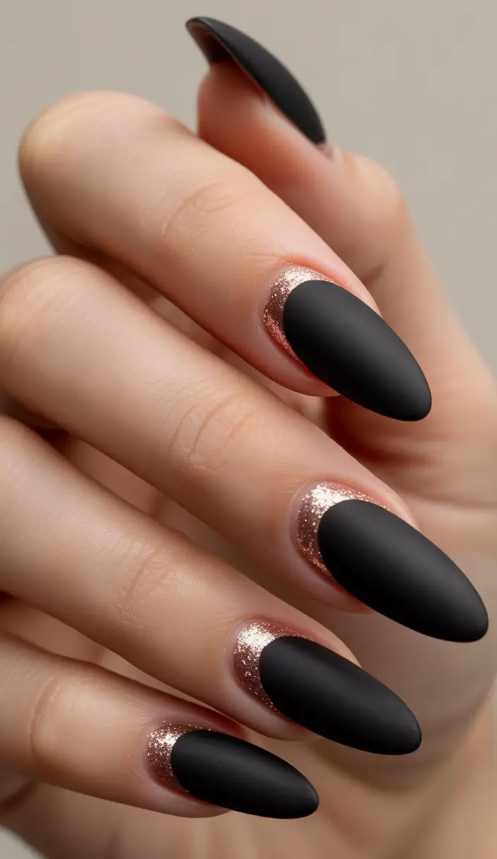 winter color nails Midnight Matte & Rose Spark