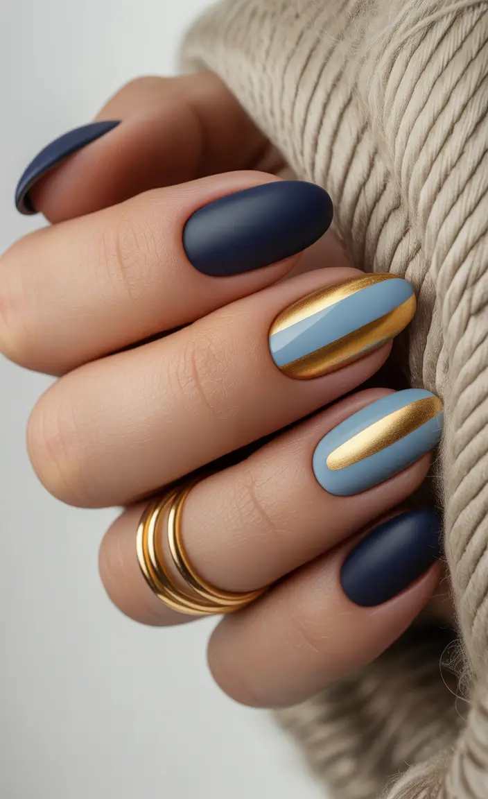 winter color nails Nordic Gold & Blue