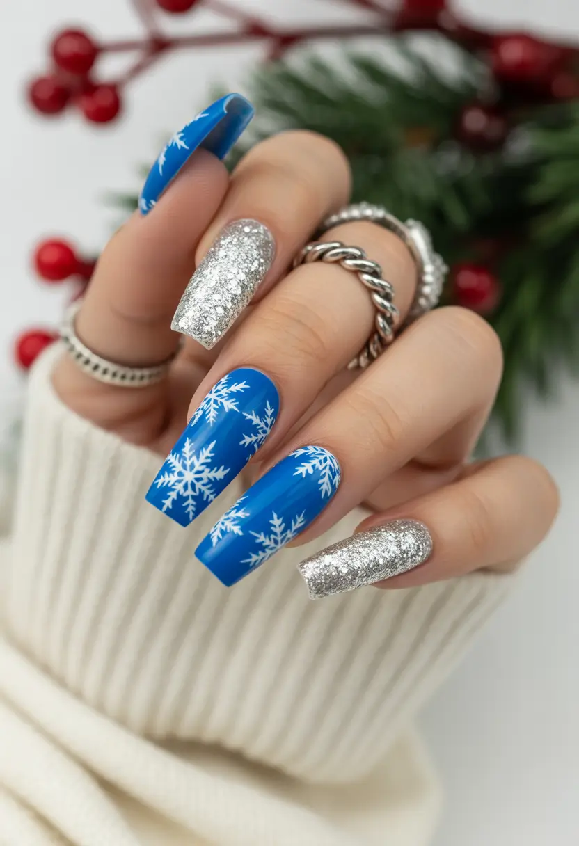winter color nails Frosted Royal Blue