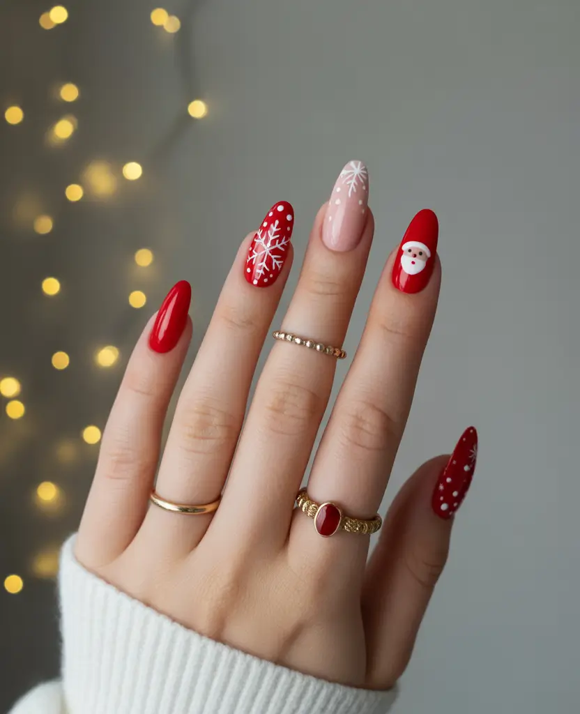 winter color nails Santa Sparkle