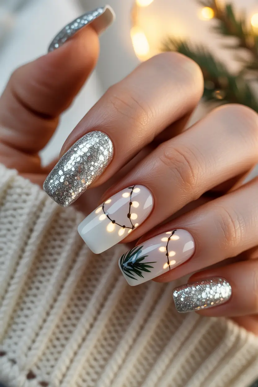 winter color nails Silver Lights & Pine Whispers
