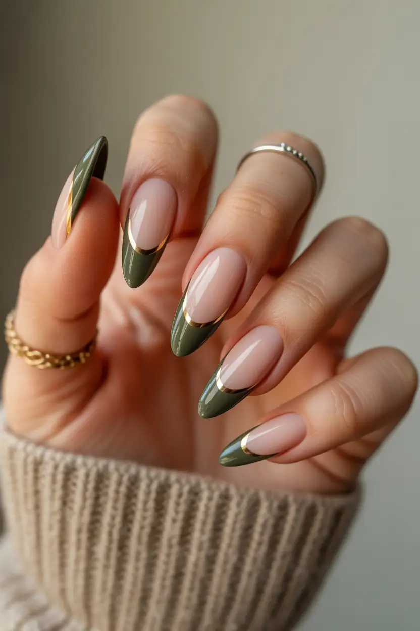 winter french tip nails 2025 olive gold french