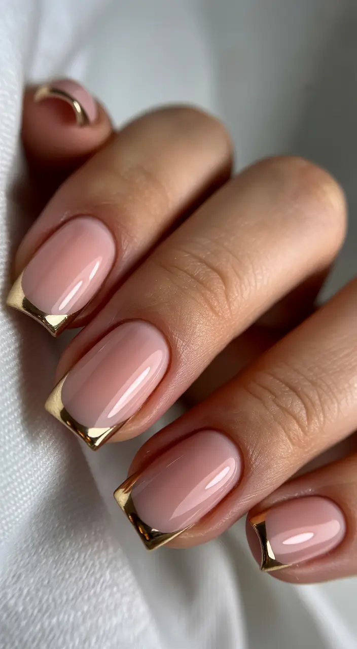 winter french tip nails 2025 golden frame french