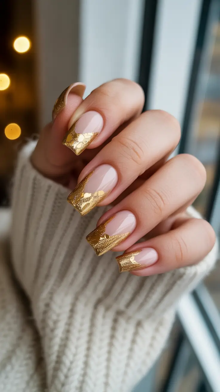 winter french tip nails 2025 golden luxe french