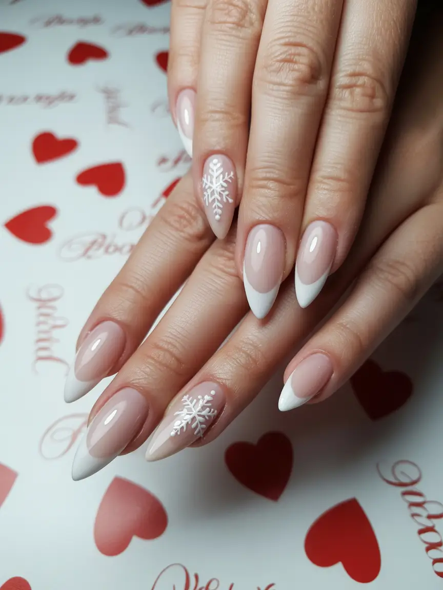 winter french tip nails 2025 classic snowflake french