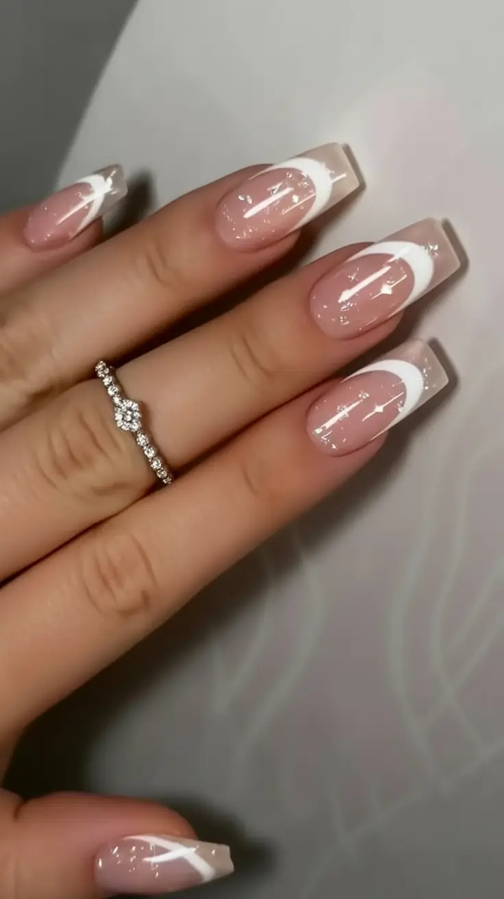 winter french tip nails 2025 modern white wave french