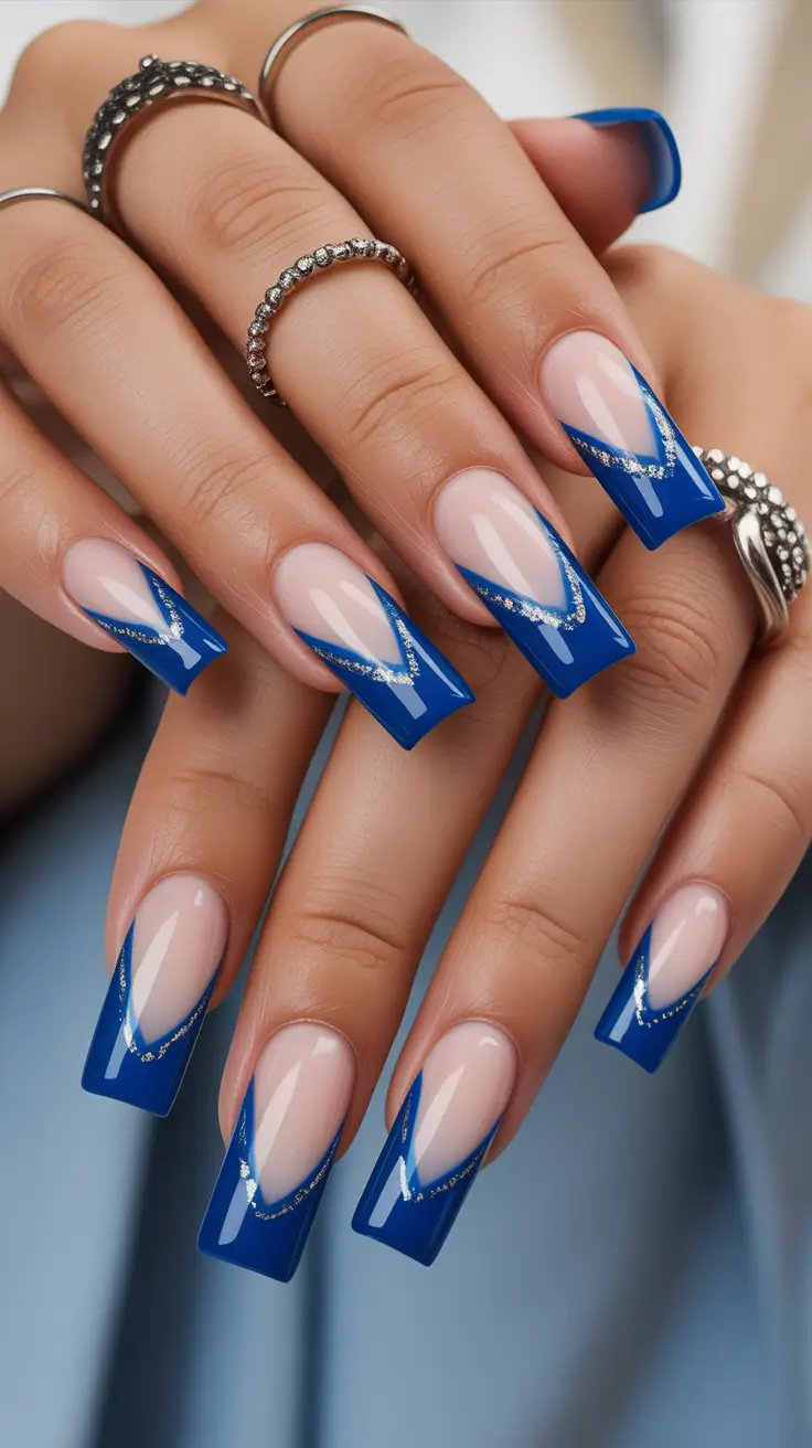 winter french tip nails 2025 midnight blue french