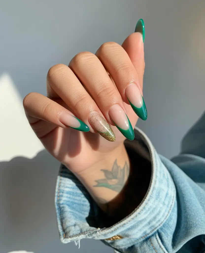 winter french tip nails 2025 emerald whisper french