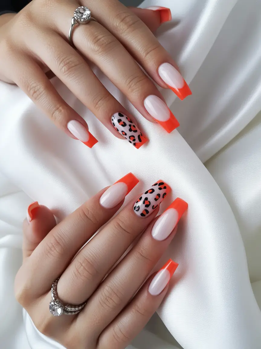 winter french tip nails 2025 wild tangerine french