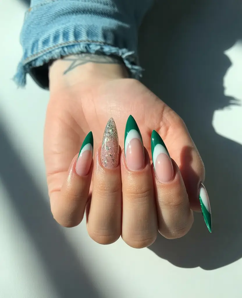 winter gel nails Evergreen French Remix